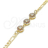 Oro Laminado Fancy Bracelet, Gold Filled Style with Ruby and White Cubic Zirconia, Polished, Golden Finish, 03.233.0029.08 (04 MM Thickness, 8 Inches Length)