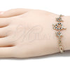 Oro Laminado Fancy Bracelet, Gold Filled Style Heart Design, with Black and White Cubic Zirconia, Polished, Golden Finish, 03.233.0033.08 (04 MM Thickness, 8 Inches Length)