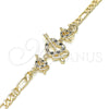 Oro Laminado Fancy Bracelet, Gold Filled Style Heart Design, with Black and White Cubic Zirconia, Polished, Golden Finish, 03.233.0033.08 (04 MM Thickness, 8 Inches Length)