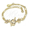 Oro Laminado Fancy Bracelet, Gold Filled Style Heart Design, with Black and White Cubic Zirconia, Polished, Golden Finish, 03.233.0033.08 (04 MM Thickness, 8 Inches Length)