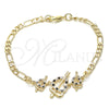 Oro Laminado Fancy Bracelet, Gold Filled Style Heart Design, with Black and White Cubic Zirconia, Polished, Golden Finish, 03.233.0033.08 (04 MM Thickness, 8 Inches Length)