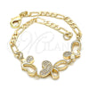 Oro Laminado Fancy Bracelet, Gold Filled Style Butterfly Design, with White Cubic Zirconia, Polished, Golden Finish, 03.233.0037.08 (04 MM Thickness, 8 Inches Length)