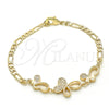 Oro Laminado Fancy Bracelet, Gold Filled Style Butterfly Design, with White Cubic Zirconia, Polished, Golden Finish, 03.233.0037.08 (04 MM Thickness, 8 Inches Length)