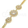 Oro Laminado Fancy Bracelet, Gold Filled Style Flower Design, with White Cubic Zirconia, Polished, Golden Finish, 03.233.0044.08 (05 MM Thickness, 8 Inches Length)