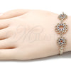 Oro Laminado Fancy Bracelet, Gold Filled Style Flower Design, with Ruby and White Cubic Zirconia, Polished, Golden Finish, 03.233.0045.08 (04 MM Thickness, 8 Inches Length)