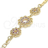 Oro Laminado Fancy Bracelet, Gold Filled Style Flower Design, with Ruby and White Cubic Zirconia, Polished, Golden Finish, 03.233.0045.08 (04 MM Thickness, 8 Inches Length)