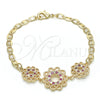 Oro Laminado Fancy Bracelet, Gold Filled Style Flower Design, with Ruby and White Cubic Zirconia, Polished, Golden Finish, 03.233.0045.08 (04 MM Thickness, 8 Inches Length)