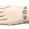 Oro Laminado Fancy Bracelet, Gold Filled Style Flower Design, with Black and White Cubic Zirconia, Polished, Golden Finish, 03.233.0046.08 (04 MM Thickness, 8 Inches Length)