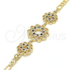 Oro Laminado Fancy Bracelet, Gold Filled Style Flower Design, with Black and White Cubic Zirconia, Polished, Golden Finish, 03.233.0046.08 (04 MM Thickness, 8 Inches Length)