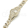 Oro Laminado Fancy Bracelet, Gold Filled Style Divino Niño and Heart Design, Diamond Cutting Finish, Golden Finish, 03.100.0063.07 (08 MM Thickness, 7 Inches Length)
