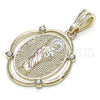 Oro Laminado Religious Pendant, Gold Filled Style San Judas Design, with White Crystal, Polished, Tricolor, 05.351.0073