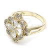 Oro Laminado Multi Stone Ring, Gold Filled Style Flower Design, with White Cubic Zirconia, Polished, Golden Finish, 01.210.0093.06 (Size 6)
