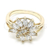 Oro Laminado Multi Stone Ring, Gold Filled Style Flower Design, with White Cubic Zirconia, Polished, Golden Finish, 01.210.0097.07 (Size 7)