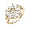 Oro Laminado Multi Stone Ring, Gold Filled Style Flower Design, with White Cubic Zirconia, Polished, Golden Finish, 01.210.0097.07 (Size 7)