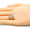 Oro Laminado Multi Stone Ring, Gold Filled Style Flower Design, with White Cubic Zirconia, Polished, Golden Finish, 01.210.0097.08 (Size 8)