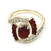 Oro Laminado Multi Stone Ring, Gold Filled Style with Ruby Crystal and White Cubic Zirconia, Polished, Golden Finish, 01.210.0101.1.06 (Size 6)