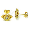 Oro Laminado Stud Earring, Gold Filled Style Evil Eye Design, with White Cubic Zirconia, Polished, Golden Finish, 02.341.0028