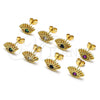 Oro Laminado Stud Earring, Gold Filled Style Evil Eye Design, with Black Cubic Zirconia, Polished, Golden Finish, 02.341.0028.1