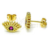 Oro Laminado Stud Earring, Gold Filled Style Evil Eye Design, with Ruby Cubic Zirconia, Polished, Golden Finish, 02.341.0028.3