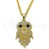 Oro Laminado Fancy Pendant, Gold Filled Style Owl Design, with Black and White Crystal, Polished, Golden Finish, 05.213.0069