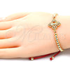 Oro Laminado Fancy Bracelet, Gold Filled Style Guadalupe and Ball Design, with White Micro Pave, Polished, Golden Finish, 03.207.0110.11 (04 MM Thickness, 11 Inches Length)