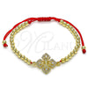 Oro Laminado Fancy Bracelet, Gold Filled Style Guadalupe and Ball Design, with White Micro Pave, Polished, Golden Finish, 03.207.0110.11 (04 MM Thickness, 11 Inches Length)