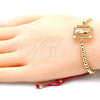 Oro Laminado Fancy Bracelet, Gold Filled Style Guadalupe and Ball Design, with White Micro Pave, Polished, Golden Finish, 03.207.0112.11 (04 MM Thickness, 11 Inches Length)