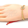 Oro Laminado Fancy Bracelet, Gold Filled Style Heart and Ball Design, with White Micro Pave, Polished, Golden Finish, 03.207.0024.11 (04 MM Thickness, 11 Inches Length)