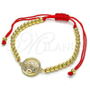 Oro Laminado Fancy Bracelet, Gold Filled Style Heart and Ball Design, with White Micro Pave, Polished, Golden Finish, 03.207.0024.11 (04 MM Thickness, 11 Inches Length)