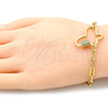 Oro Laminado Fancy Bracelet, Gold Filled Style Paperclip and Butterfly Design, with White Micro Pave, Polished, Golden Finish, 03.341.0045.08 (04 MM Thickness, 8 Inches Length)