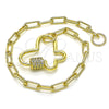 Oro Laminado Fancy Bracelet, Gold Filled Style Paperclip and Butterfly Design, with White Micro Pave, Polished, Golden Finish, 03.341.0045.08 (04 MM Thickness, 8 Inches Length)