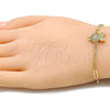Oro Laminado Fancy Bracelet, Gold Filled Style Owl and Paperclip Design, with White Micro Pave, Polished, Golden Finish, 03.313.0028.07 (03 MM Thickness, 7 Inches Length)