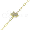 Oro Laminado Fancy Bracelet, Gold Filled Style Owl and Paperclip Design, with White Micro Pave, Polished, Golden Finish, 03.313.0028.07 (03 MM Thickness, 7 Inches Length)