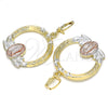 Oro Laminado Dangle Earring, Gold Filled Style Guadalupe Design, Polished, Tricolor, 02.351.0076
