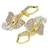 Oro Laminado Dangle Earring, Gold Filled Style Elephant Design, Polished, Tricolor, 02.351.0077
