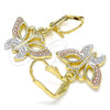 Oro Laminado Dangle Earring, Gold Filled Style Butterfly Design, Polished, Tricolor, 02.351.0083