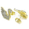 Oro Laminado Stud Earring, Gold Filled Style Swan Design, with White Micro Pave, Polished, Golden Finish, 02.26.0290