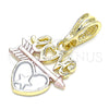 Oro Laminado Fancy Pendant, Gold Filled Style Love and Heart Design, Polished, Tricolor, 05.351.0080