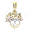 Oro Laminado Fancy Pendant, Gold Filled Style Love and Heart Design, Polished, Tricolor, 05.351.0080