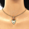 Oro Laminado Fancy Pendant, Gold Filled Style Heart and Flower Design, with White Crystal, Polished, Golden Finish, 05.351.0086
