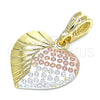 Oro Laminado Fancy Pendant, Gold Filled Style Heart Design, Polished, Tricolor, 05.351.0087