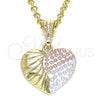 Oro Laminado Fancy Pendant, Gold Filled Style Heart Design, Polished, Tricolor, 05.351.0087