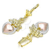 Oro Laminado Dangle Earring, Gold Filled Style Heart Design, Polished, Tricolor, 02.351.0092
