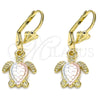 Oro Laminado Dangle Earring, Gold Filled Style Turtle Design, Polished, Tricolor, 02.351.0095