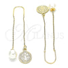 Oro Laminado Threader Earring, Gold Filled Style San Benito Design, Polished, Golden Finish, 02.351.0096