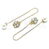 Oro Laminado Threader Earring, Gold Filled Style Butterfly Design, with White Micro Pave, Polished, Golden Finish, 02.210.0337