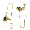 Oro Laminado Threader Earring, Gold Filled Style Elephant Design, with Black Micro Pave, Polished, Golden Finish, 02.210.0338.2