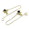 Oro Laminado Threader Earring, Gold Filled Style Elephant Design, with Black Micro Pave, Polished, Golden Finish, 02.210.0338.2