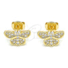 Oro Laminado Stud Earring, Gold Filled Style Butterfly Design, with White Micro Pave, Polished, Golden Finish, 02.94.0128