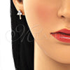 Oro Laminado Stud Earring, Gold Filled Style key Design, with White Cubic Zirconia, Polished, Golden Finish, 02.213.0174